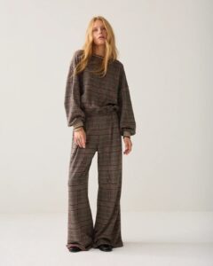 Wide leg trouser Check jacquard - Multicolour