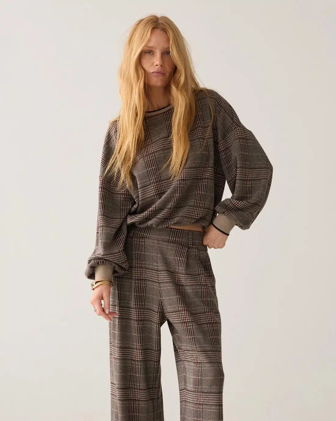 Wide leg trouser Check jacquard - Multicolour