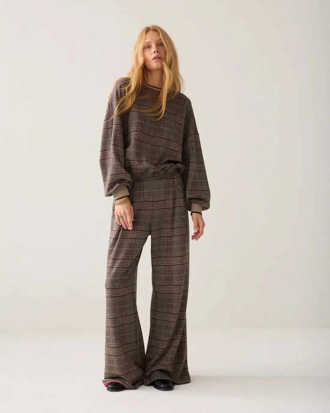 Wide leg trouser Check jacquard - Multicolour
