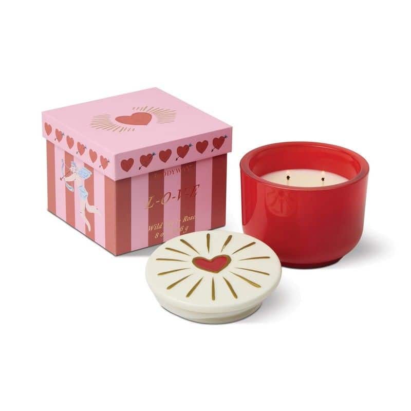 Charmed Red Glass Candle with Heart - Wild Fig & Rose