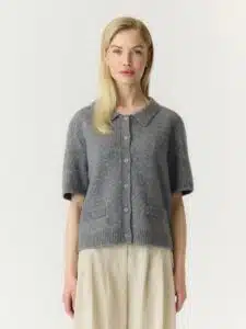 Frilo Knit Cardigan - Medium Grey Melange