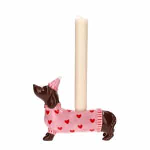 Kandelaar Teckel met hoed - Roze