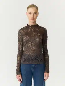 Lacey LS Lace Top - Chocolate Brown