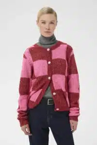 Nimba Kimmy Cardigan - Rio Red/Pink Check