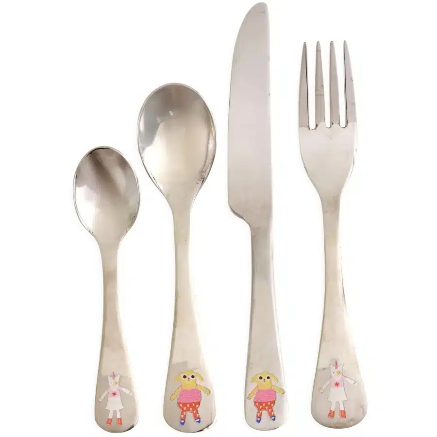 Rice - Stainless steel kids cutlery set with Unicorn and Dog print