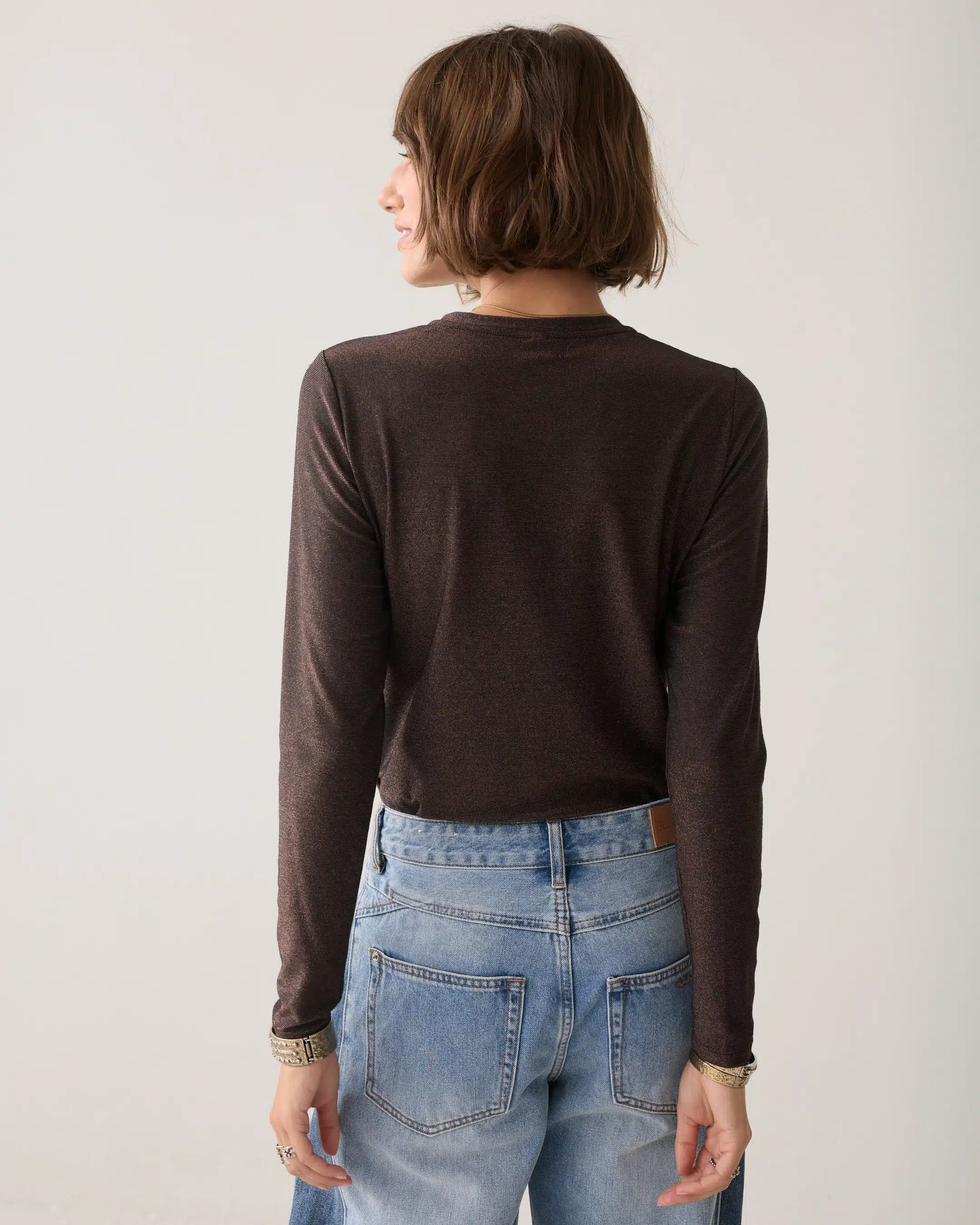 Summum - Basic tee Soft lurex jersey - Dark Chocolate