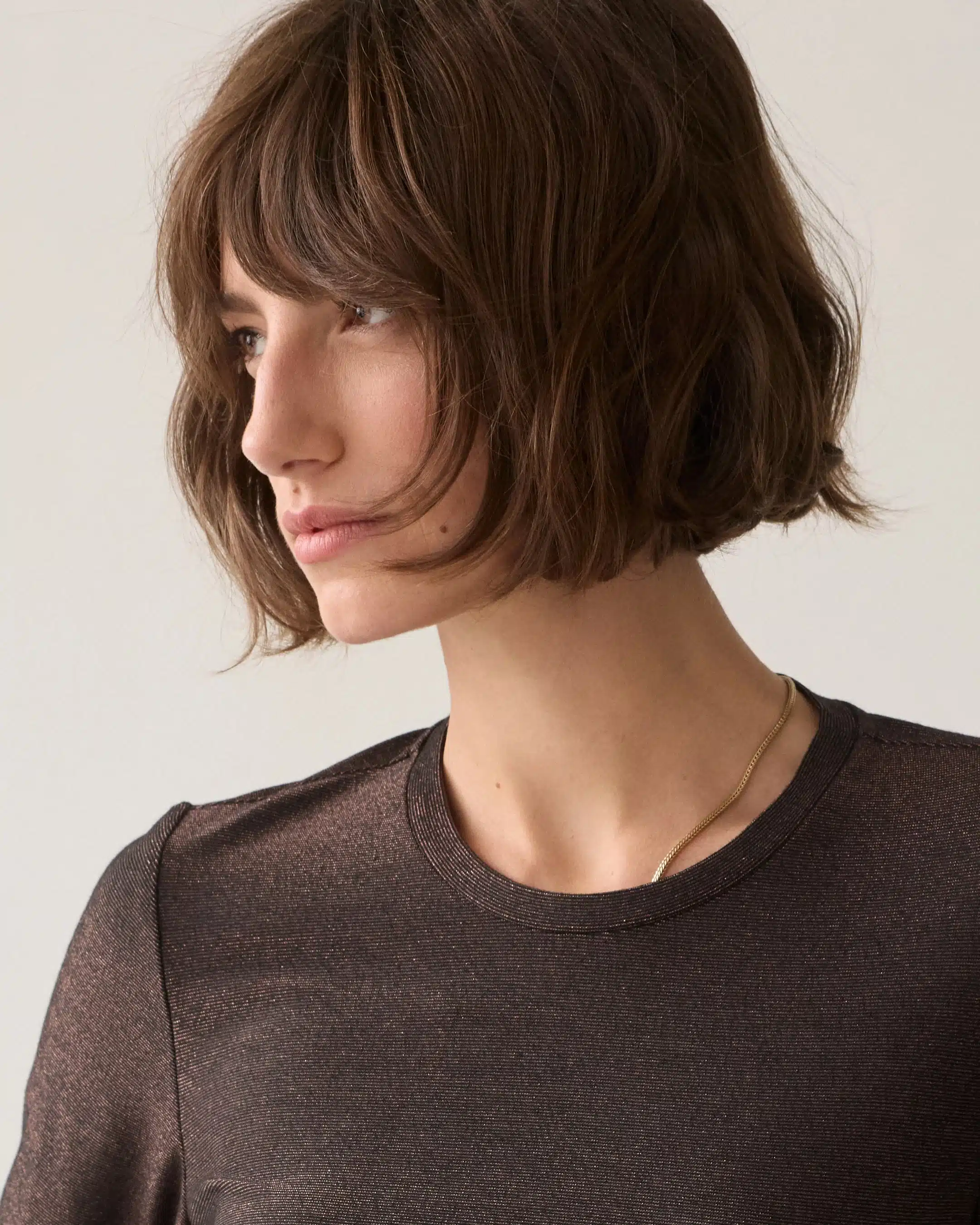 Summum - Basic tee Soft lurex jersey - Dark Chocolate