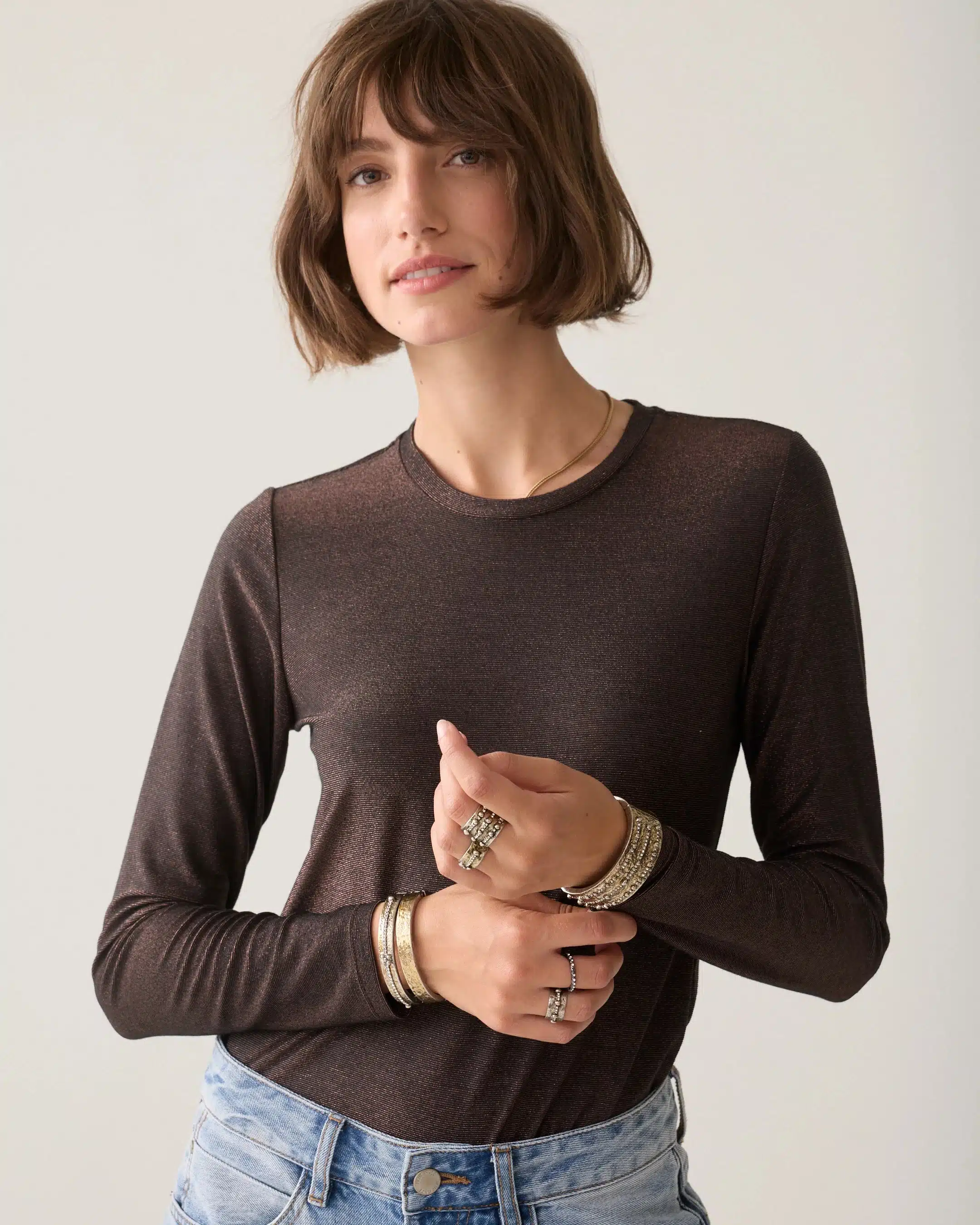Summum - Basic tee Soft lurex jersey - Dark Chocolate