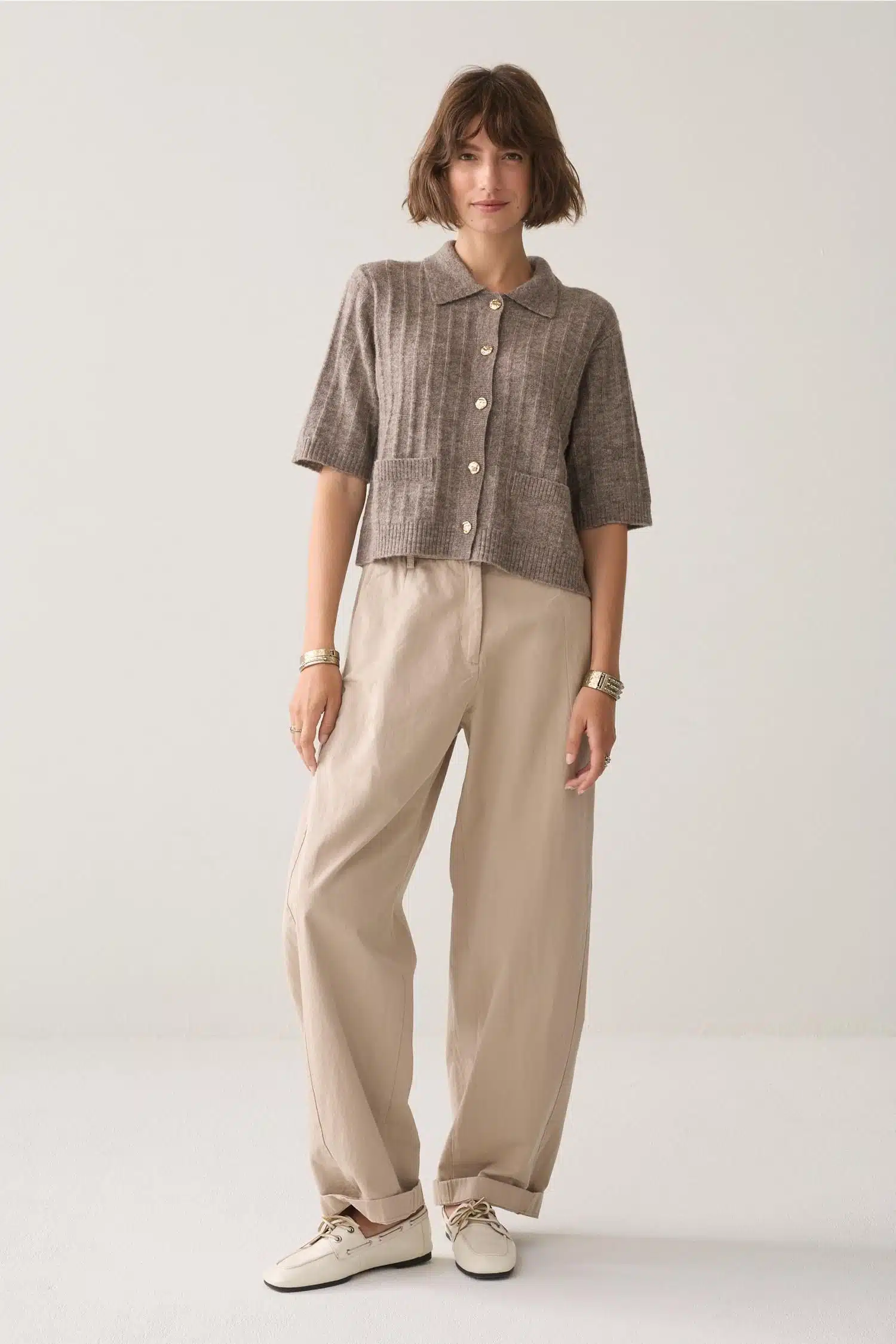 Summum - Trousers barrel fit Cotton - Taupe