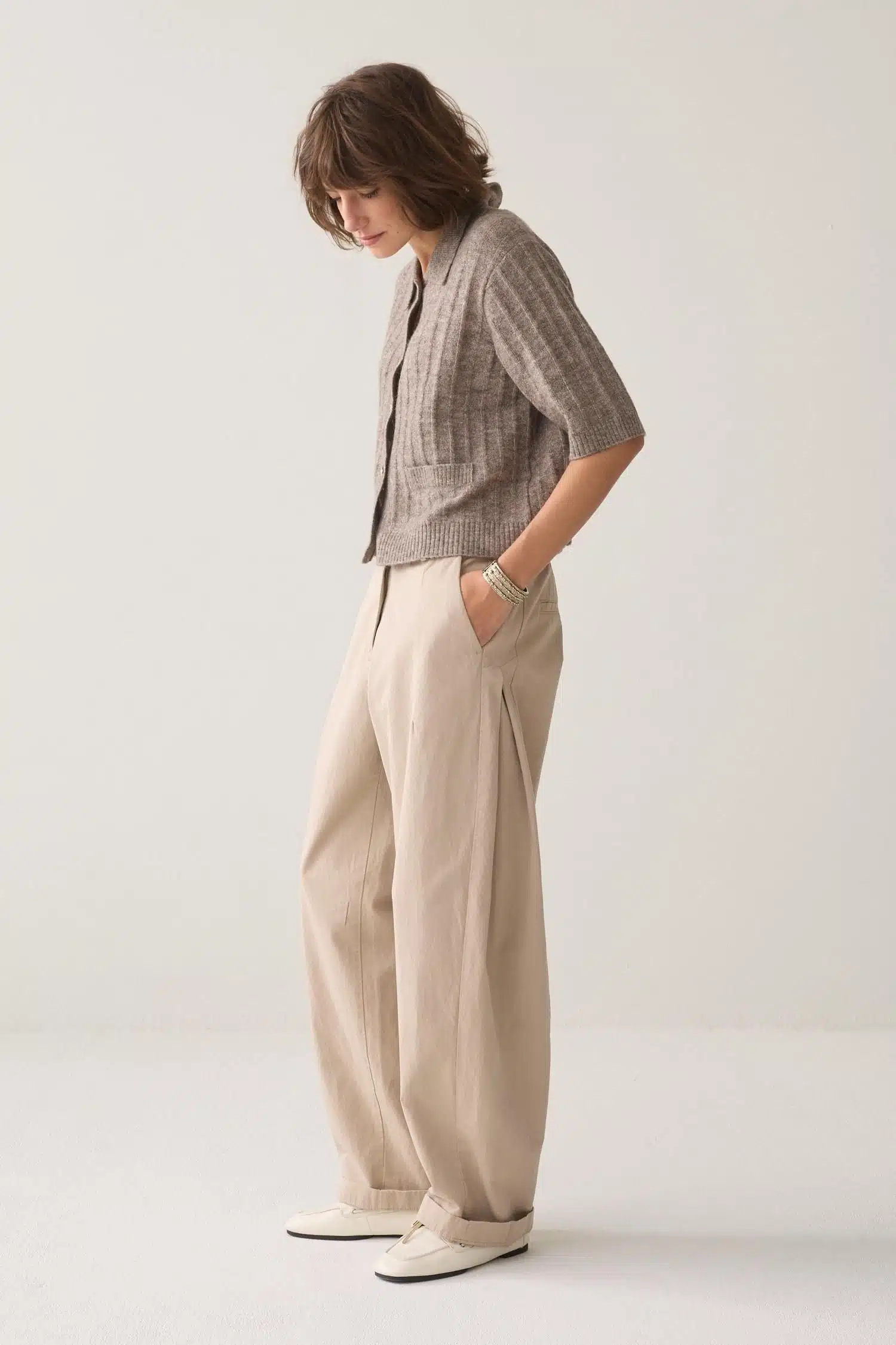 Summum - Trousers barrel fit Cotton - Taupe