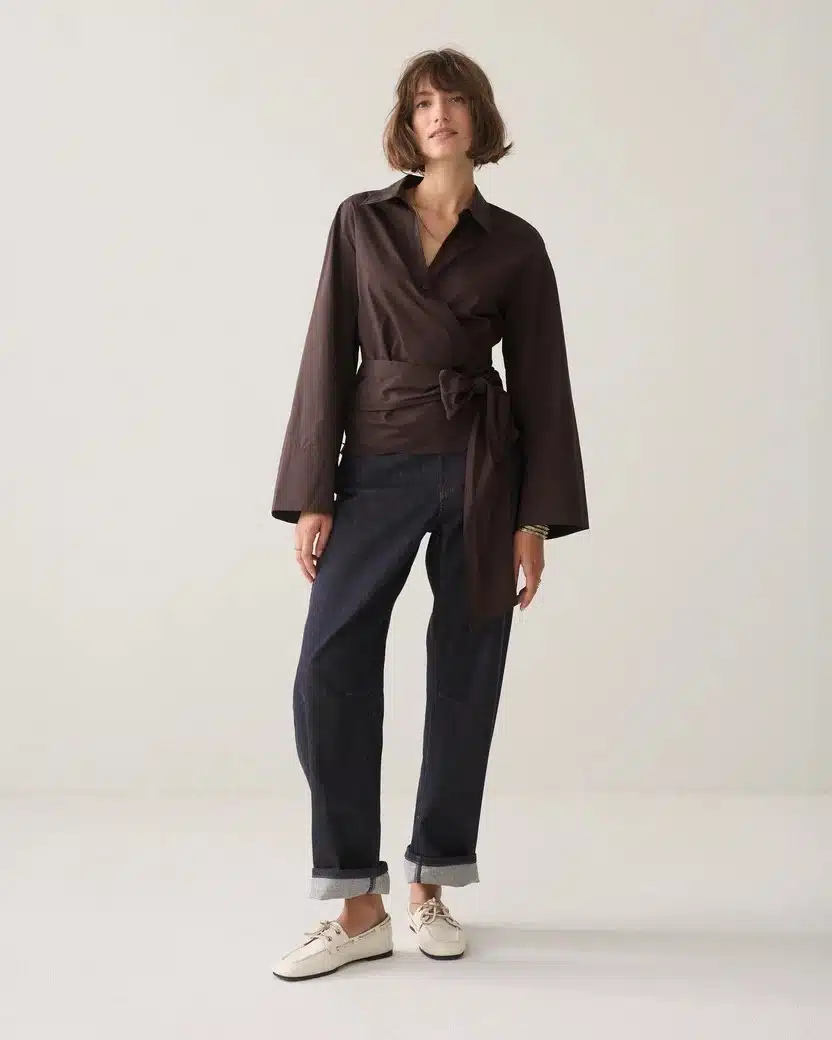 Summum - Wrap blouse Crispy poplin - Dark Chocolate