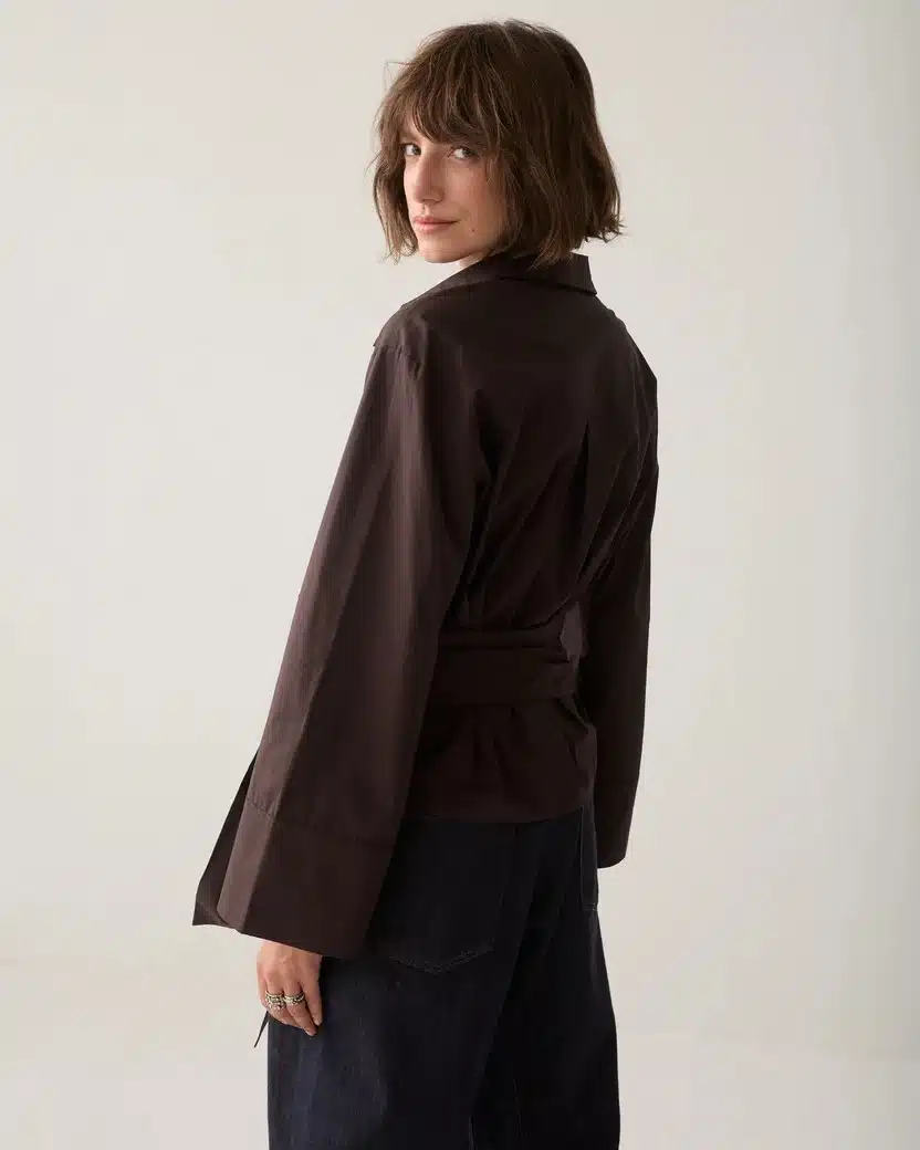 Summum - Wrap blouse Crispy poplin - Dark Chocolate