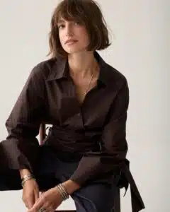 Summum - Wrap blouse Crispy poplin - Dark Chocolate