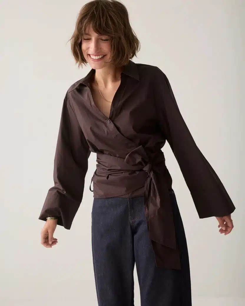 Summum - Wrap blouse Crispy poplin - Dark Chocolate