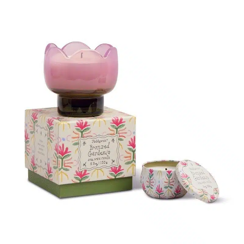 Tulip Purple and Green Glass Candle - Bronzed Gardenia