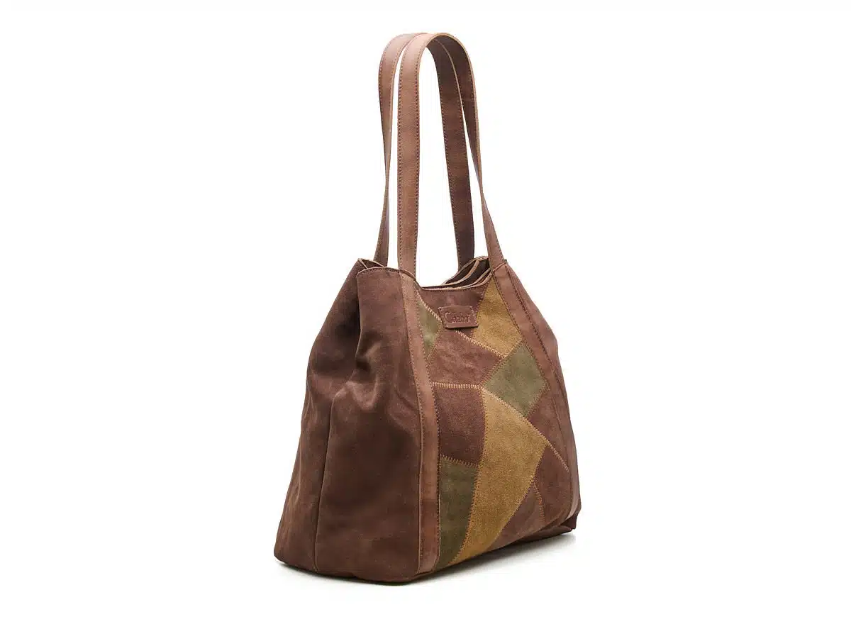 Chabo - Suede Patchwork Shopper- Brown/Olive