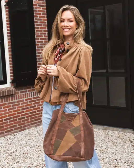 Chabo - Suede Patchwork Shopper- Brown/Olive