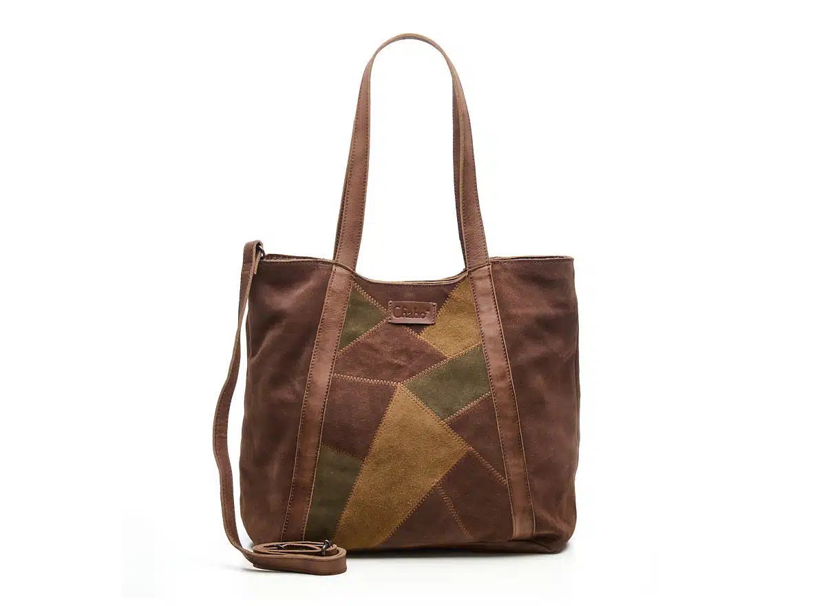 Chabo - Suede Patchwork Shopper- Brown/Olive