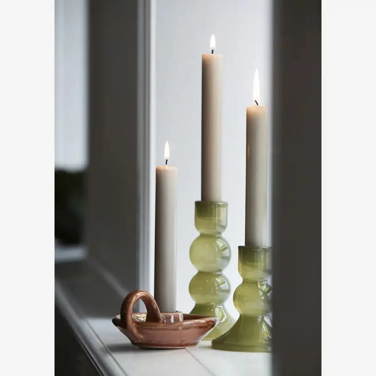 Madam Stoltz - Glass candle holder - Olive