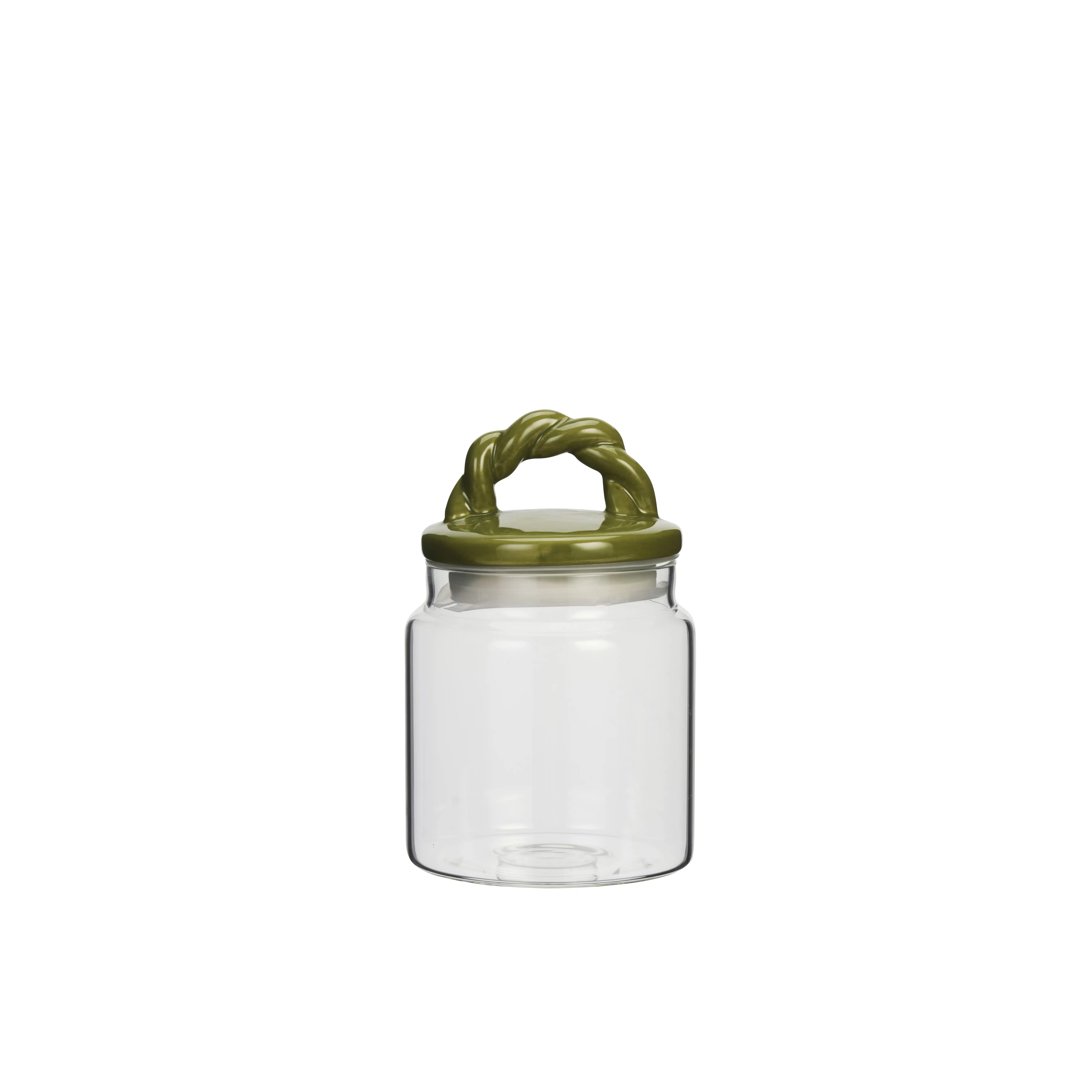 Madam Stoltz - Glass jar w/ ceramic lid - Green