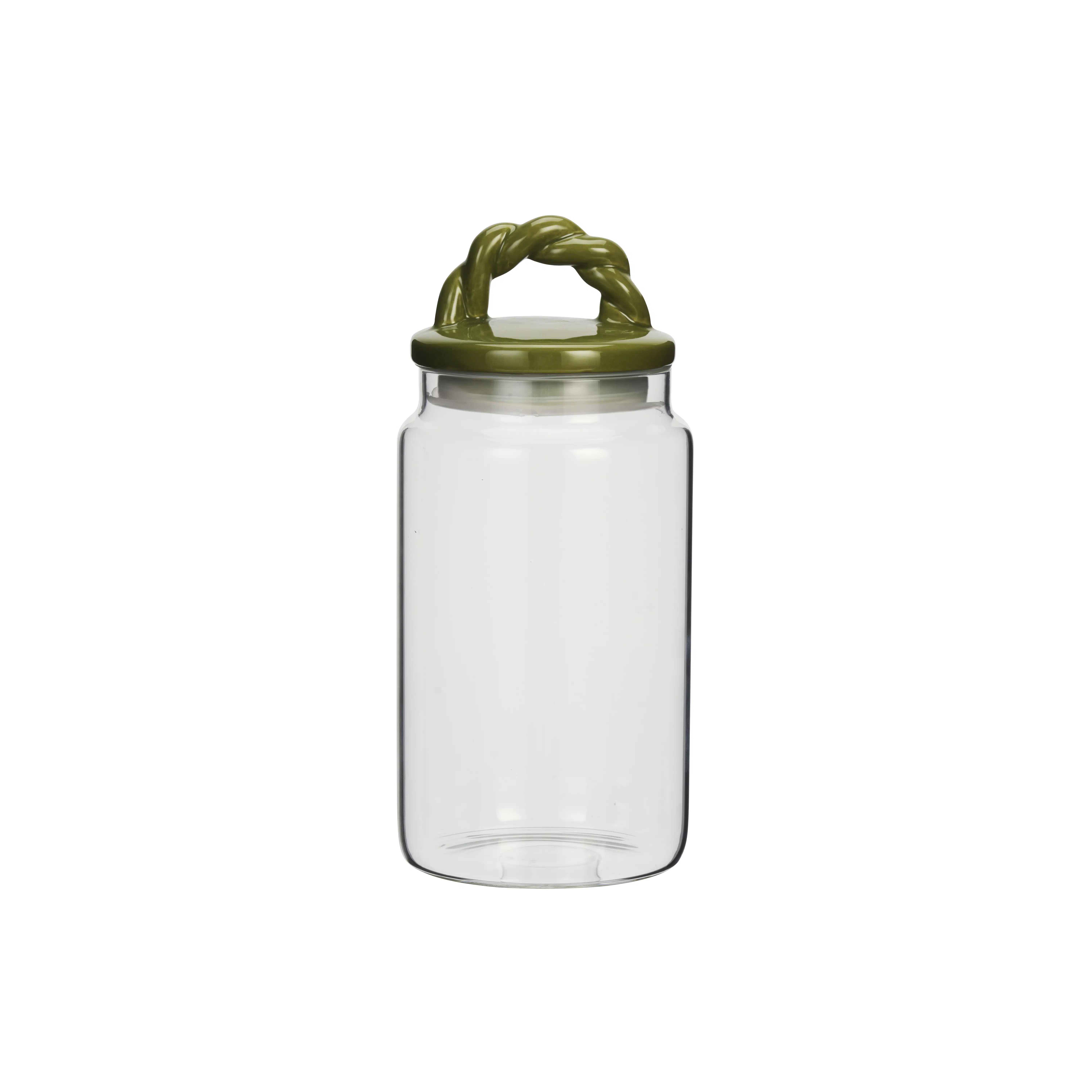 Madam Stoltz - Glass jar w/ ceramic lid - Green