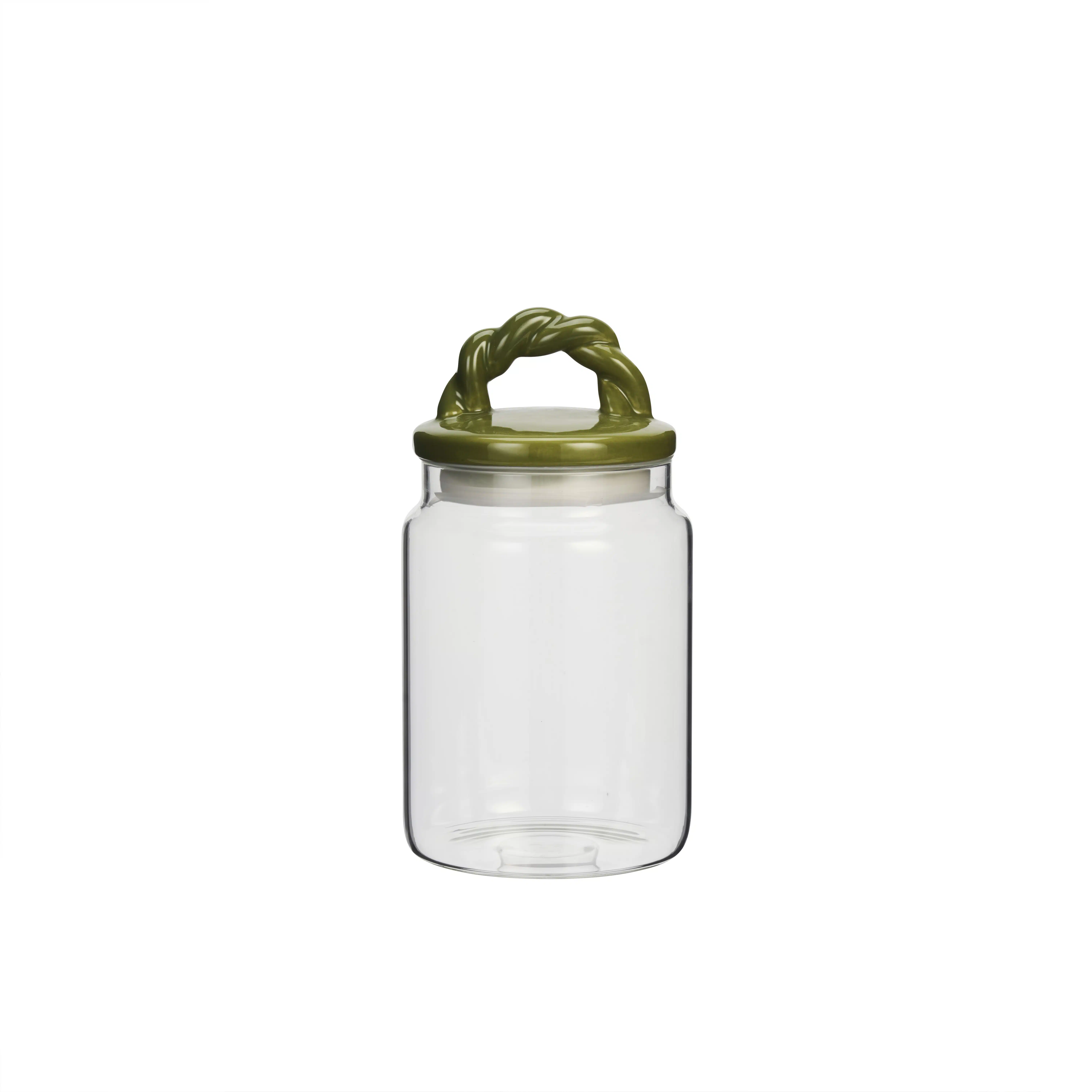 Madam Stoltz - Glass jar w/ ceramic lid - Green