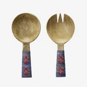 Madam Stoltz - Wooden salad set w/ bamboo - Blue/Red