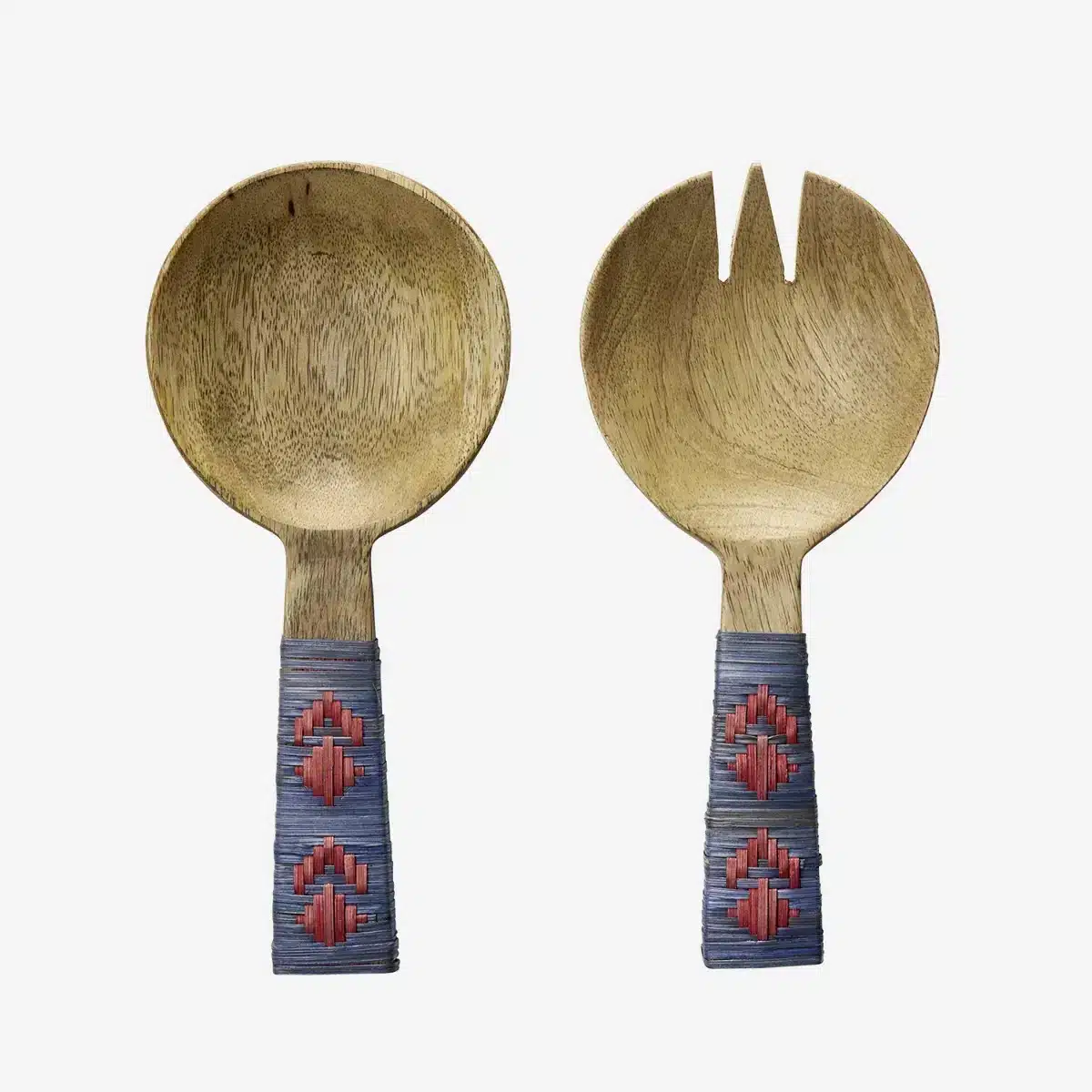 Madam Stoltz - Wooden salad set w/ bamboo - Blue/Red