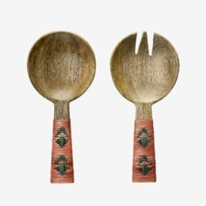 Madam Stoltz - Wooden salad set w/ bamboo - Orange/Green