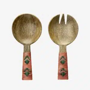 Madam Stoltz - Wooden salad set w/ bamboo - Orange/Green