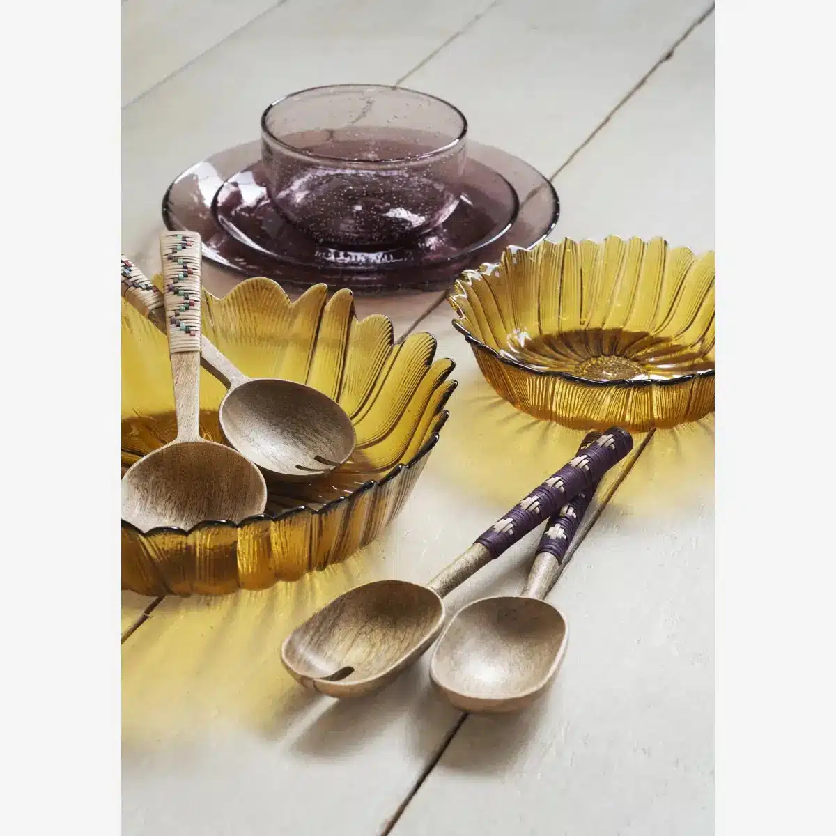 Madam Stoltz - Wooden salad set w/ bamboo - Purple