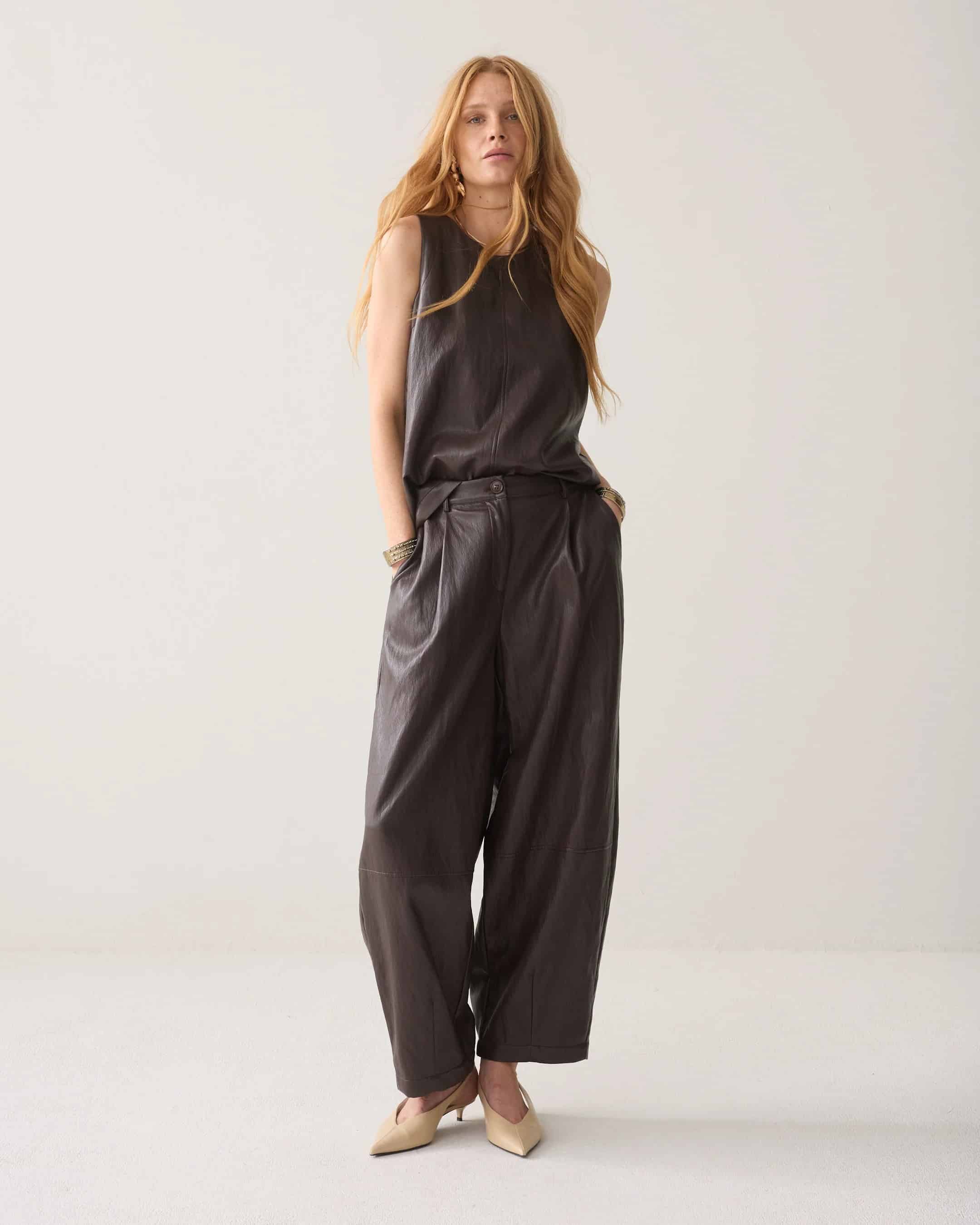 Summum - Balloon trouser Soft faux leather - Dark Chocolate