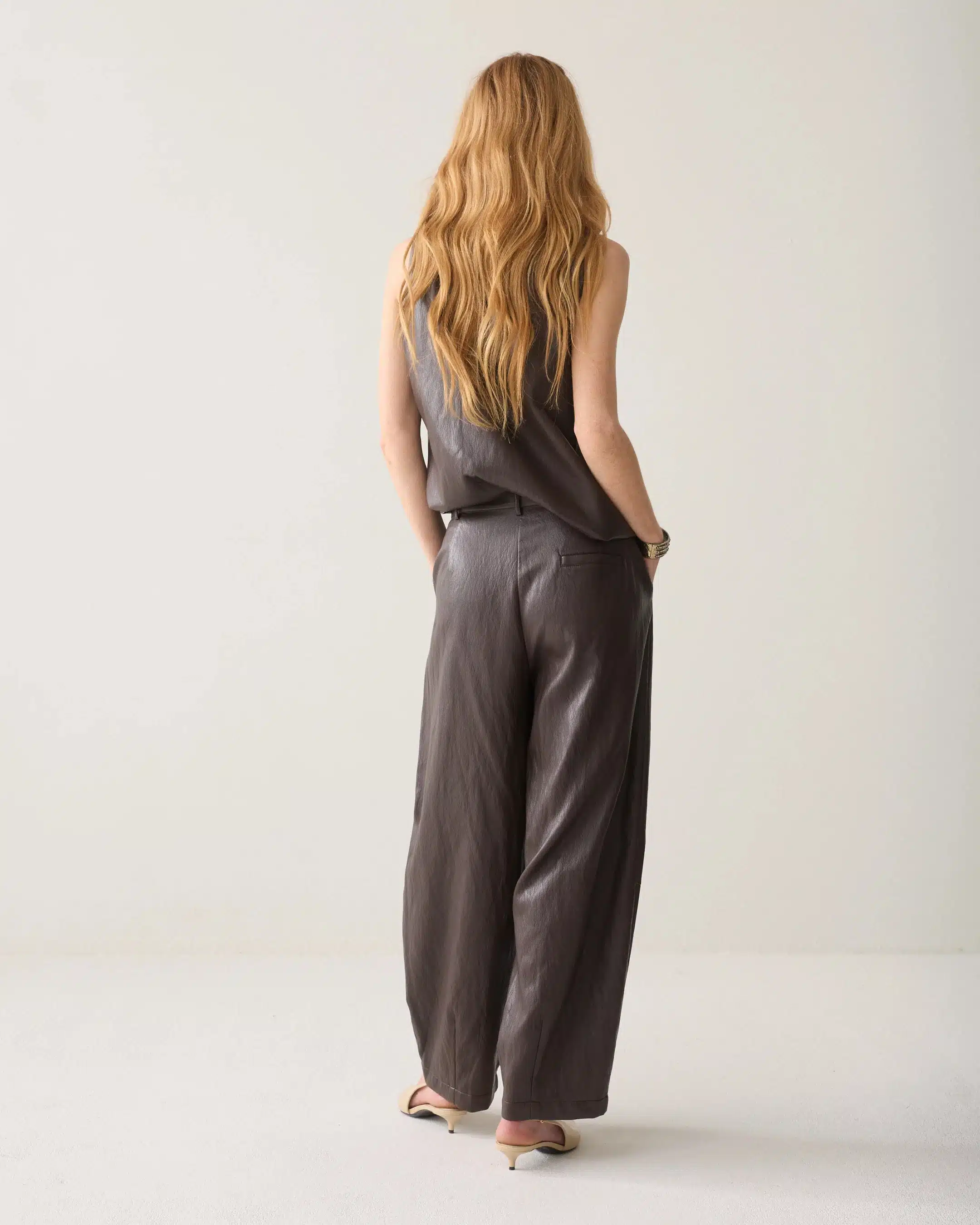 Summum - Balloon trouser Soft faux leather - Dark Chocolate