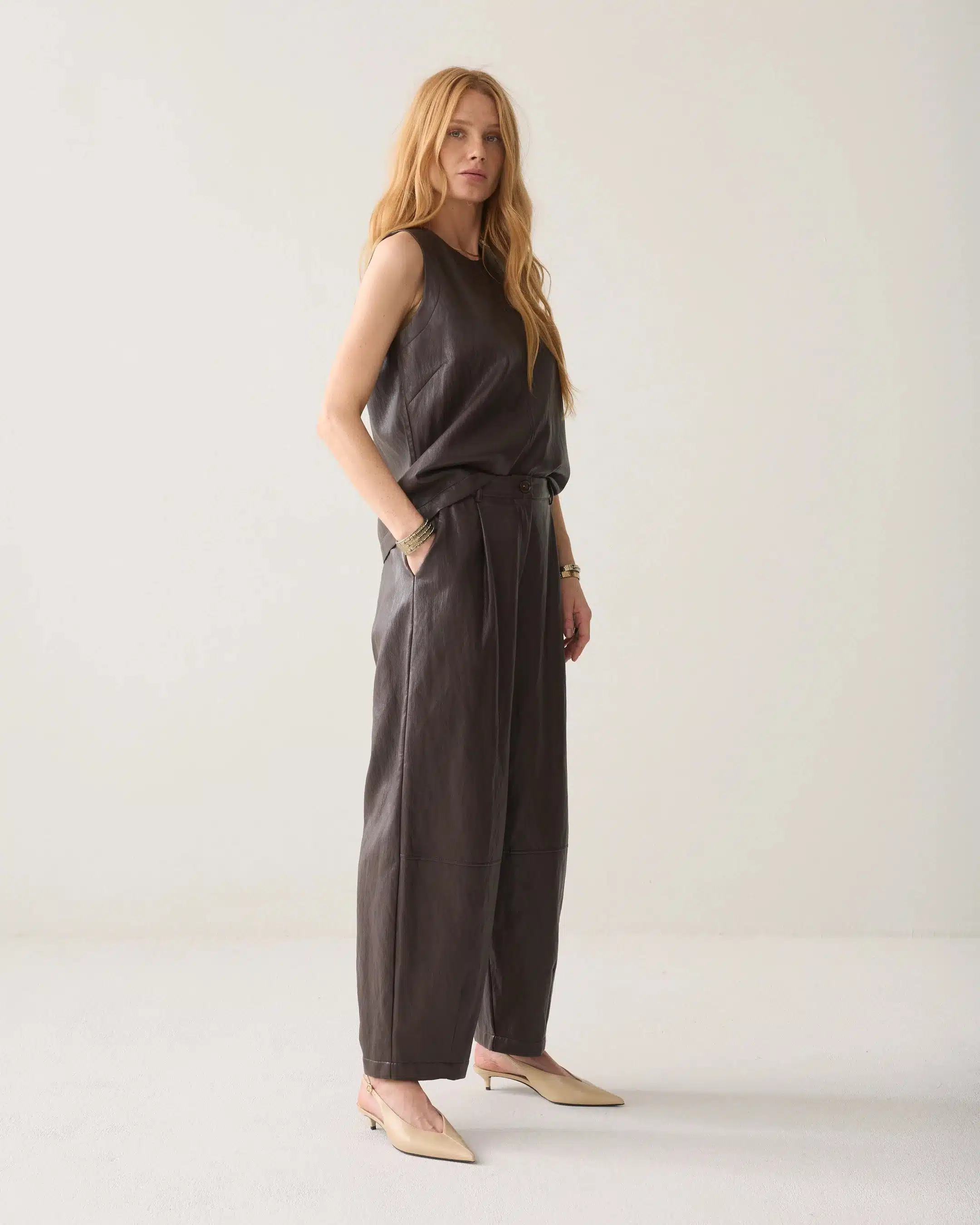 Summum - Balloon trouser Soft faux leather - Dark Chocolate