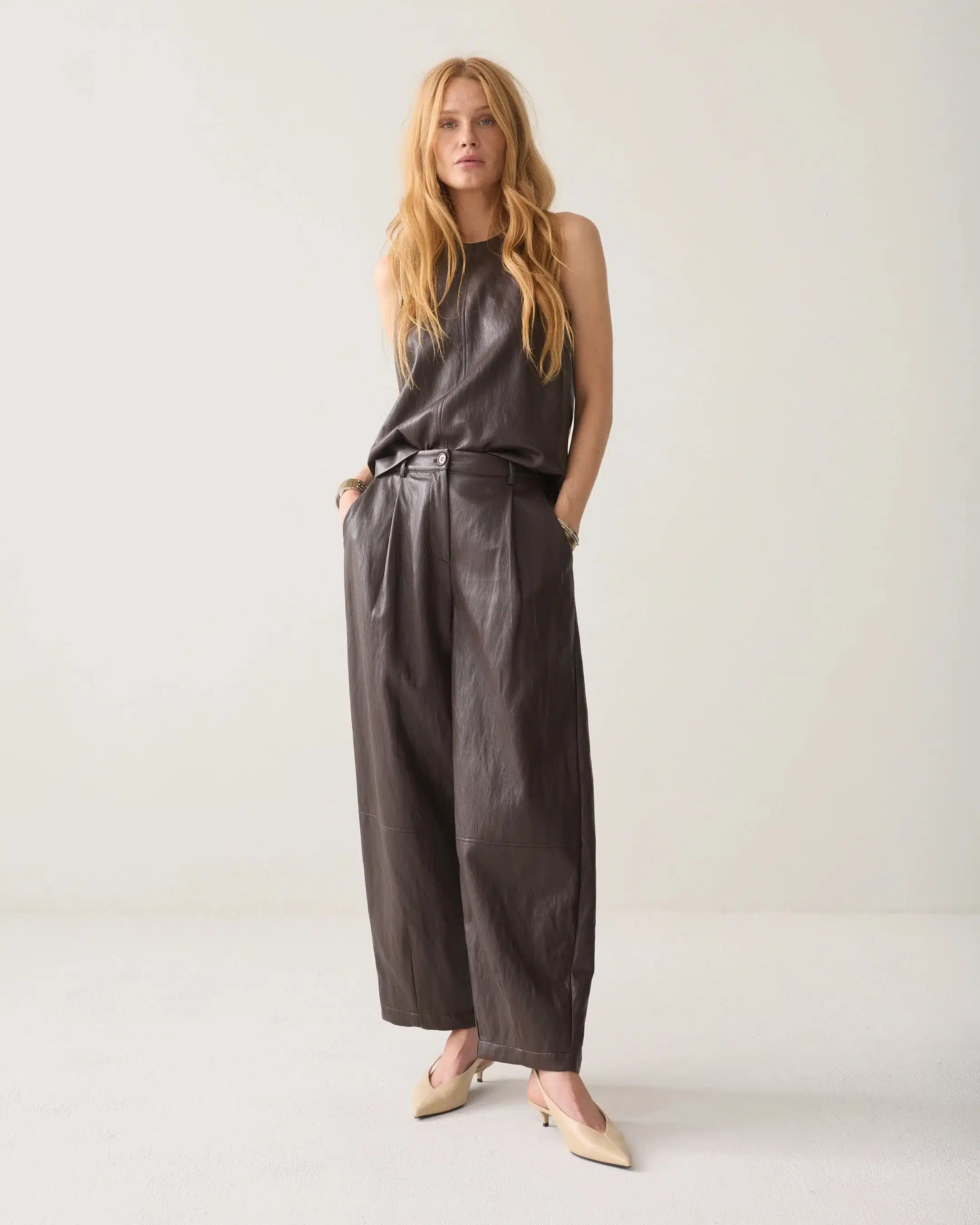Summum - Balloon trouser Soft faux leather - Dark Chocolate