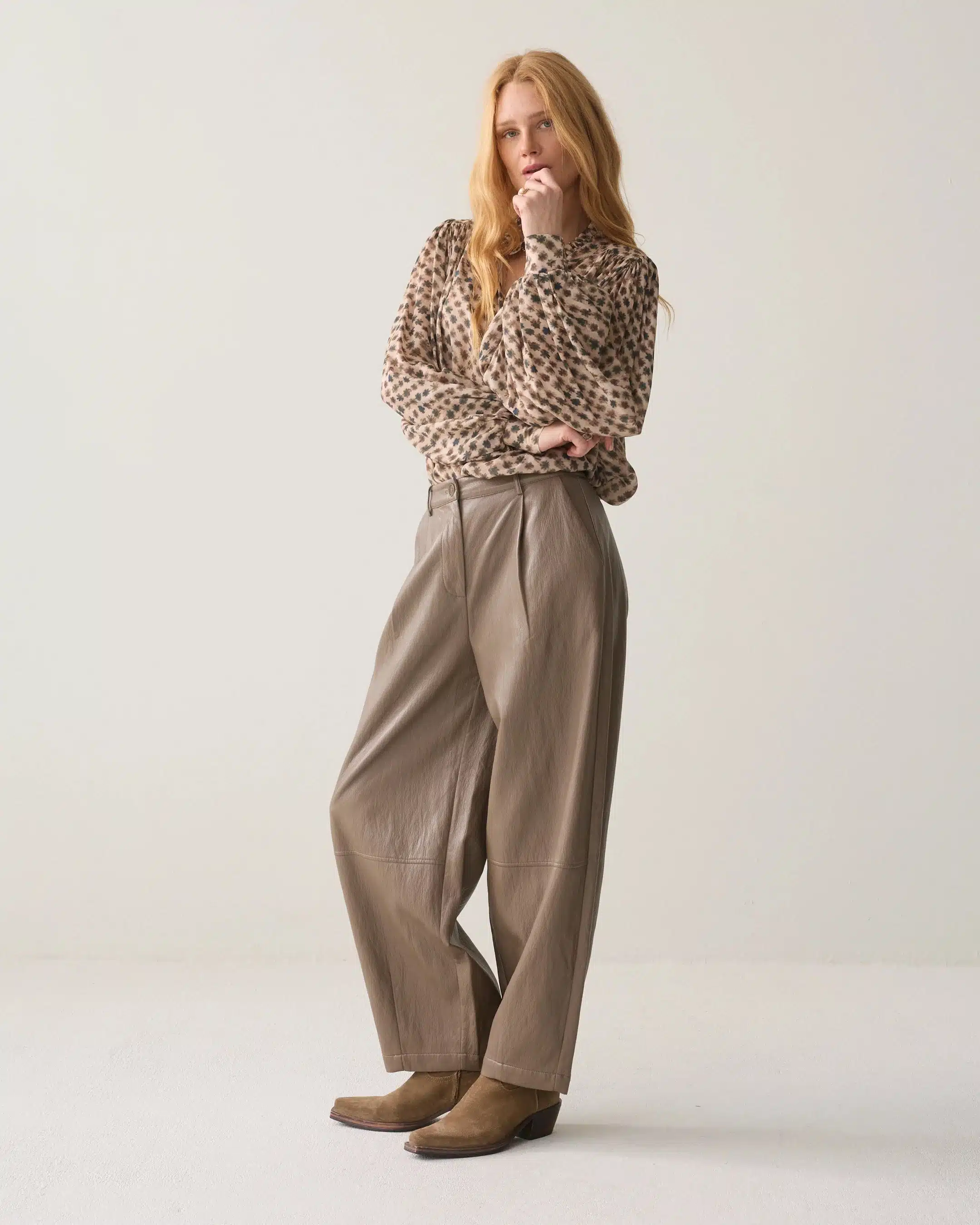 Summum Woman - Balloon trouser Soft faux leather - Light Taupe