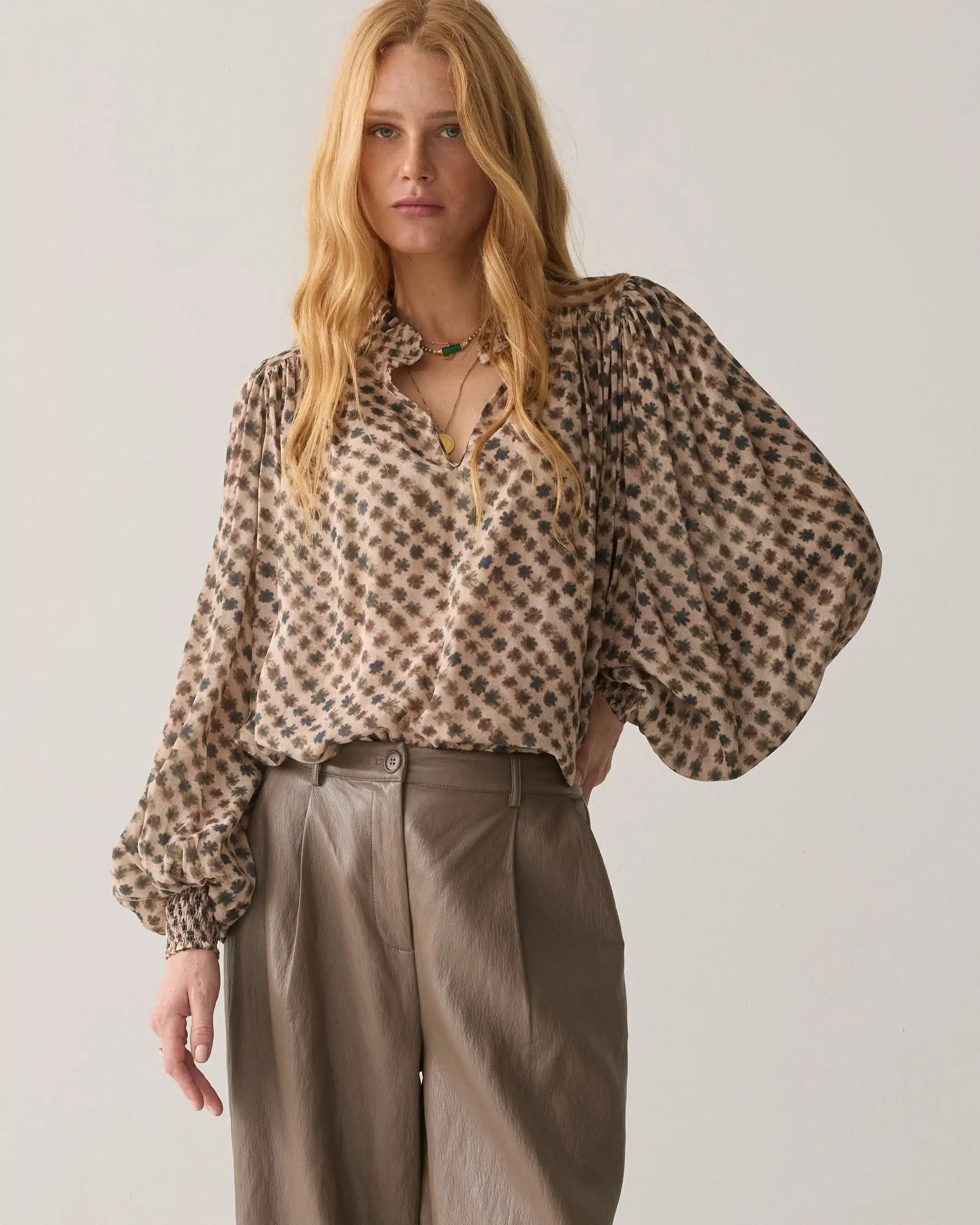 Summum Woman - Balloon trouser Soft faux leather - Light Taupe