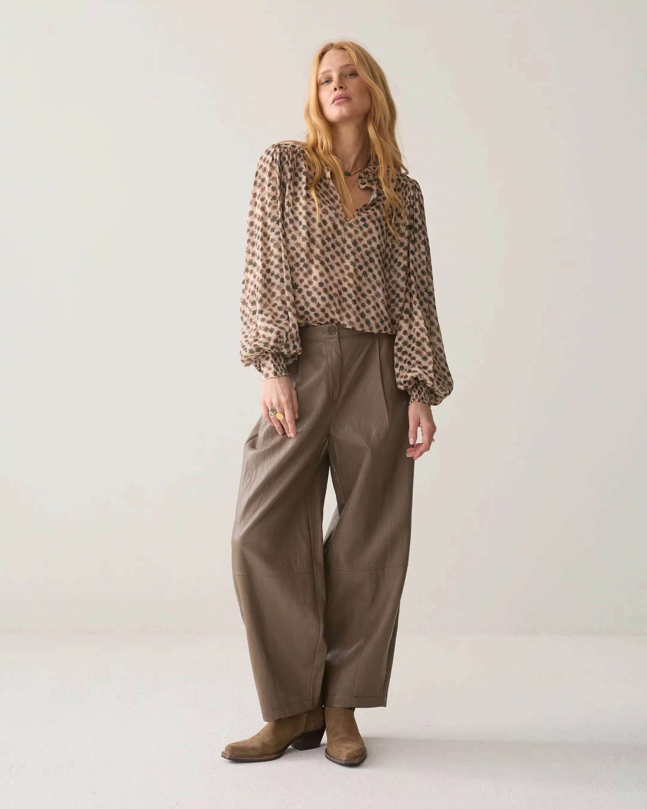 Summum Woman - Balloon trouser Soft faux leather - Light Taupe