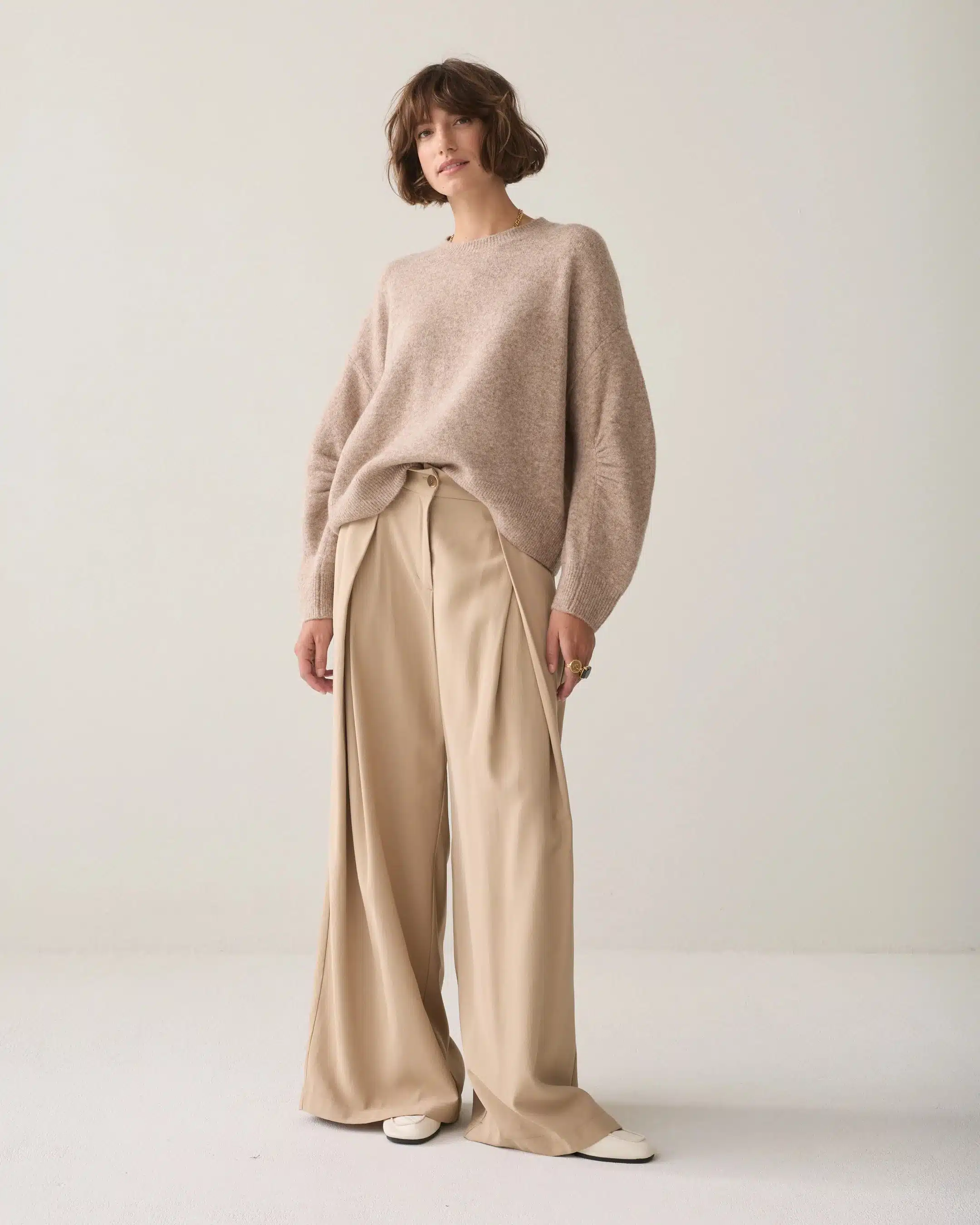 Summum Woman - Boxy sweater Wool elastane blend knit - Light Taupe