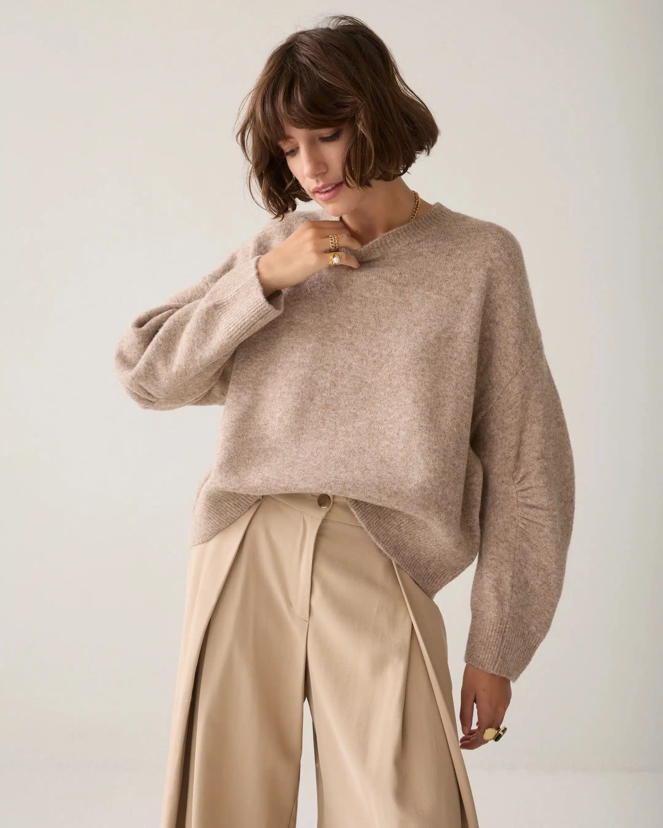 Summum Woman - Boxy sweater Wool elastane blend knit - Light Taupe