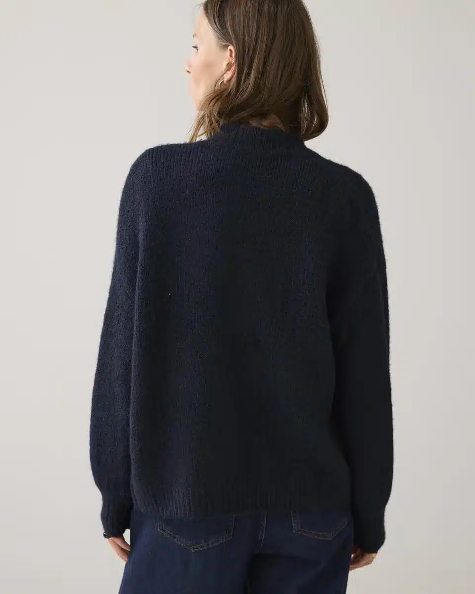 Summum Woman - Puff sleeve cardigan Cozy melange knit - Midnight Blue