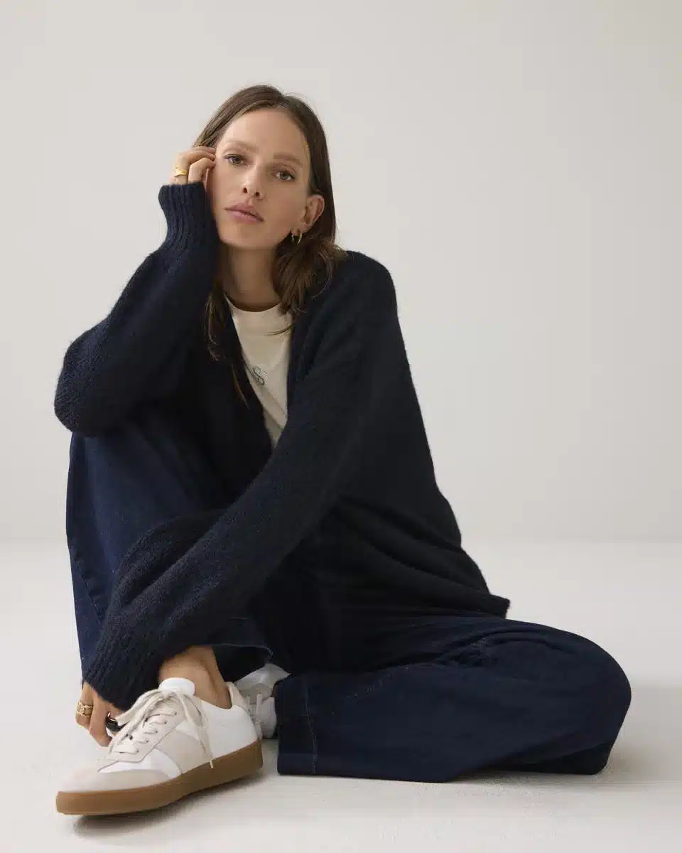 Summum Woman - Puff sleeve cardigan Cozy melange knit - Midnight Blue