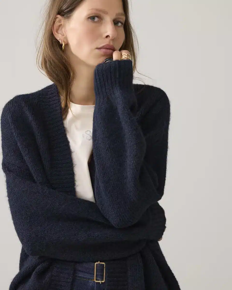 Summum Woman - Puff sleeve cardigan Cozy melange knit - Midnight Blue