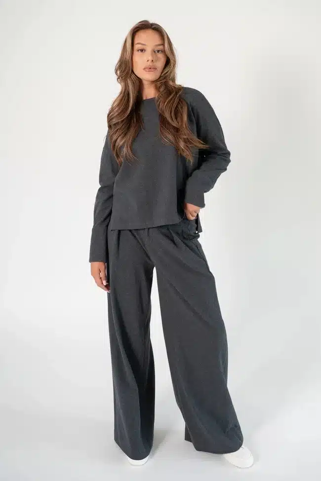 Corel - Ella pants wide Milano Brush Flannel - Anthra Melange