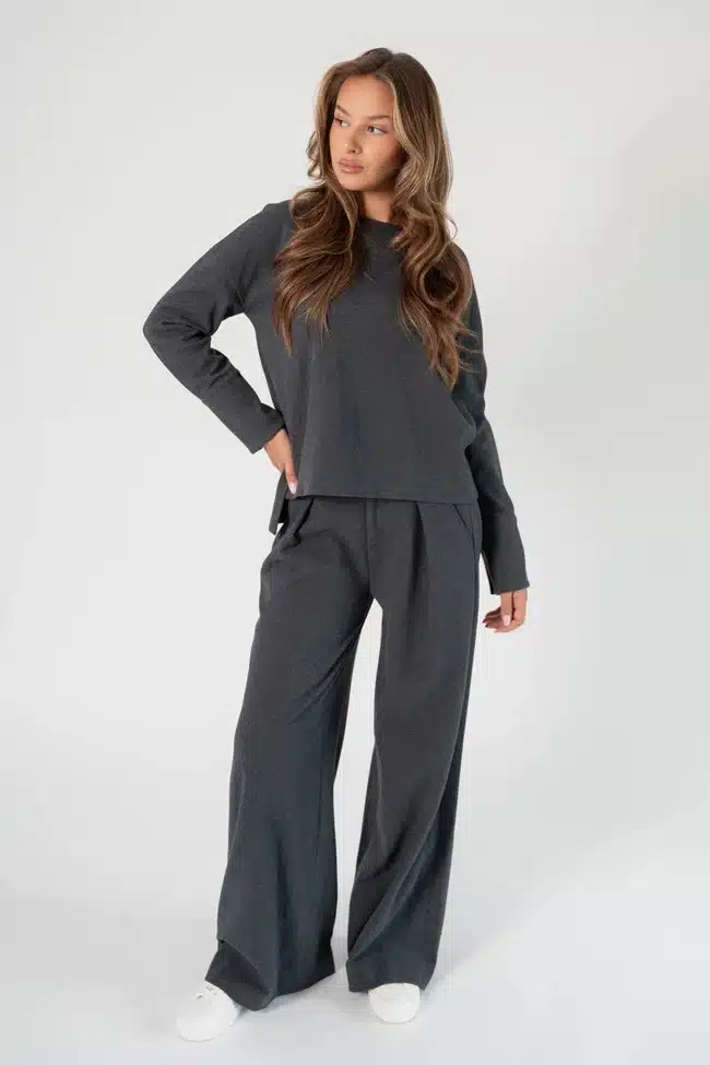 Corel - Ella pants wide Milano Brush Flannel - Anthra Melange