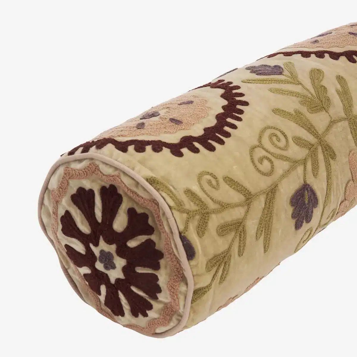 Madam Stoltz - Suzani embroidered velvet bolster cushion