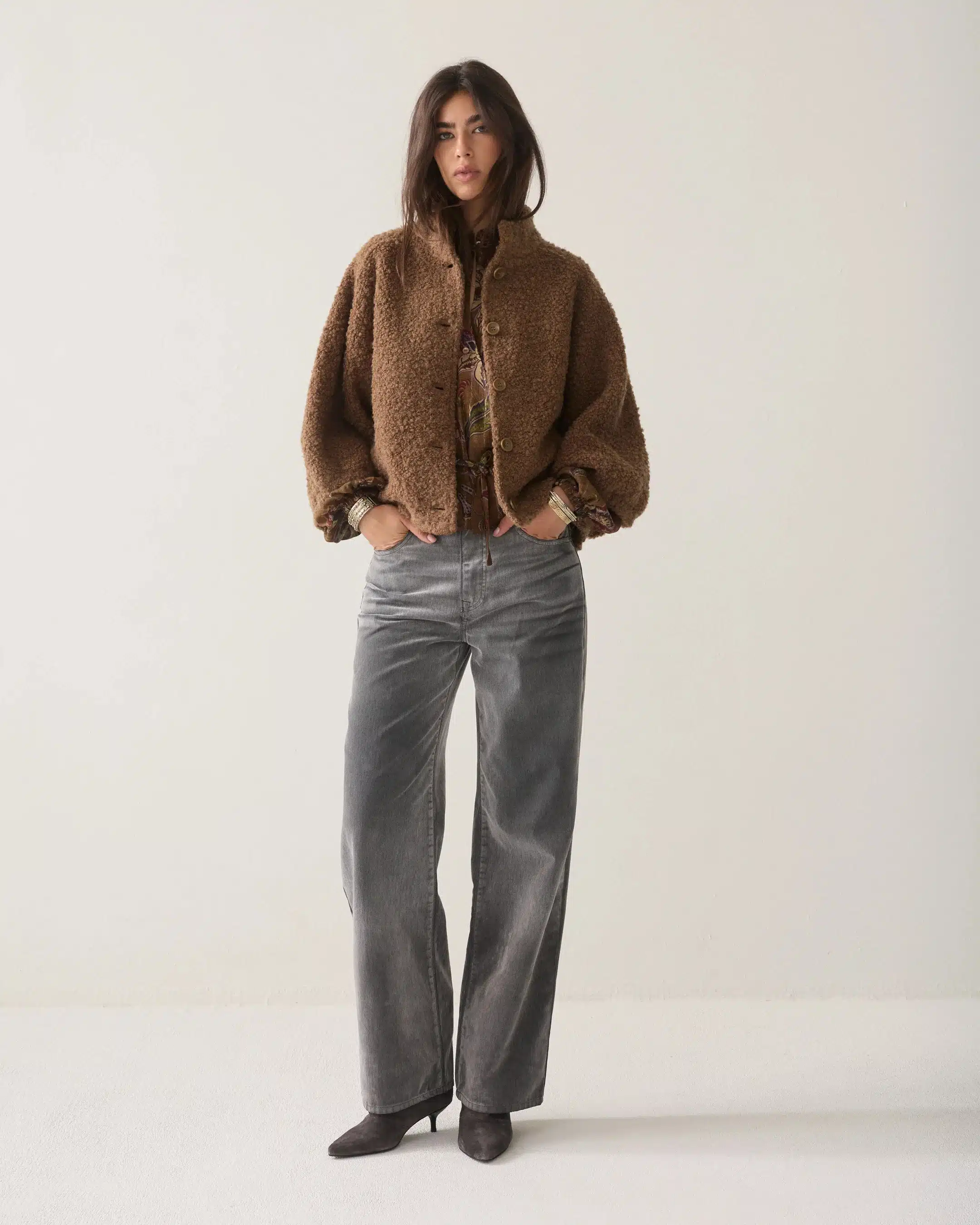 Summum Woman - Cape jacket Boucle wool - Sepia Brown