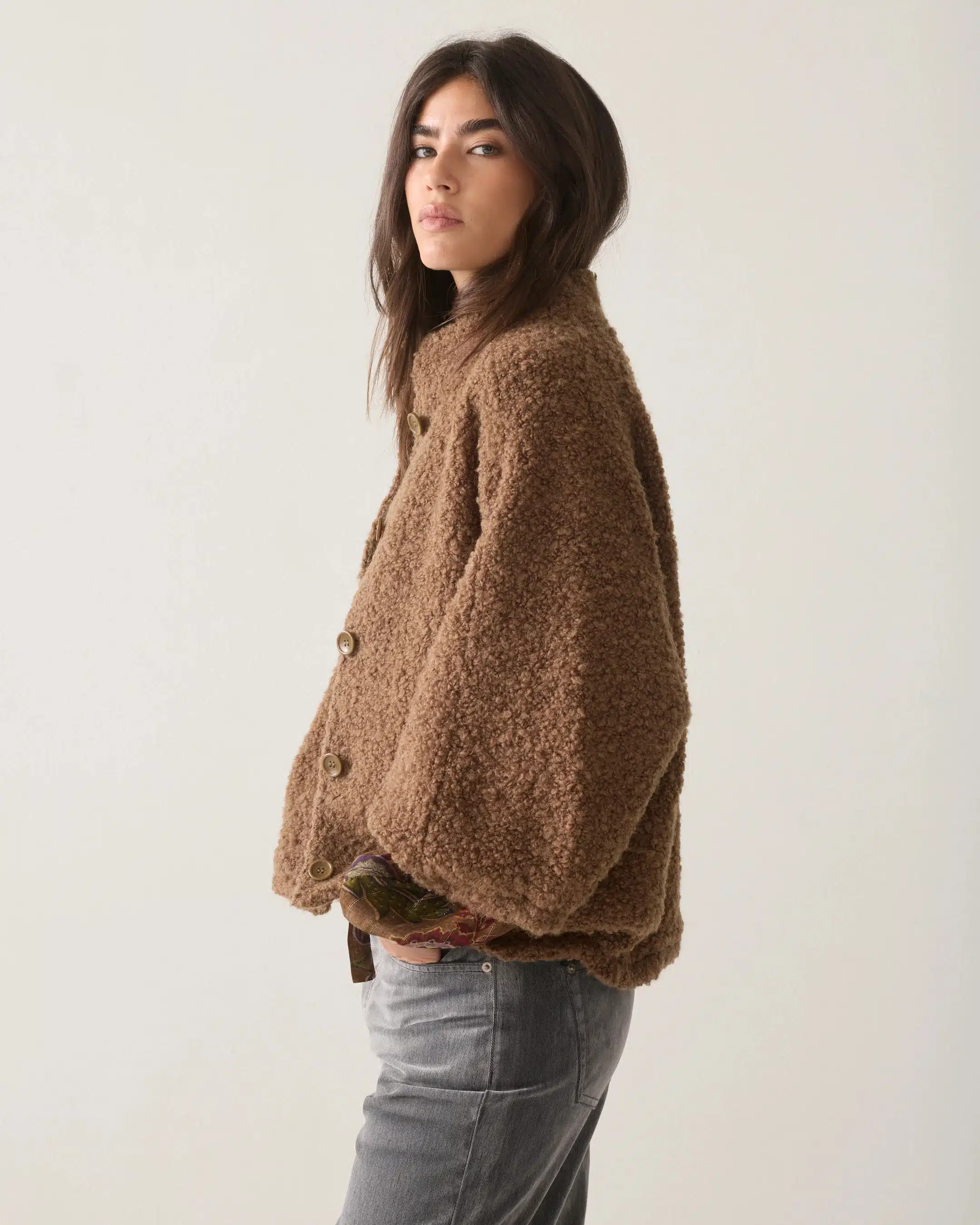 Summum Woman - Cape jacket Boucle wool - Sepia Brown