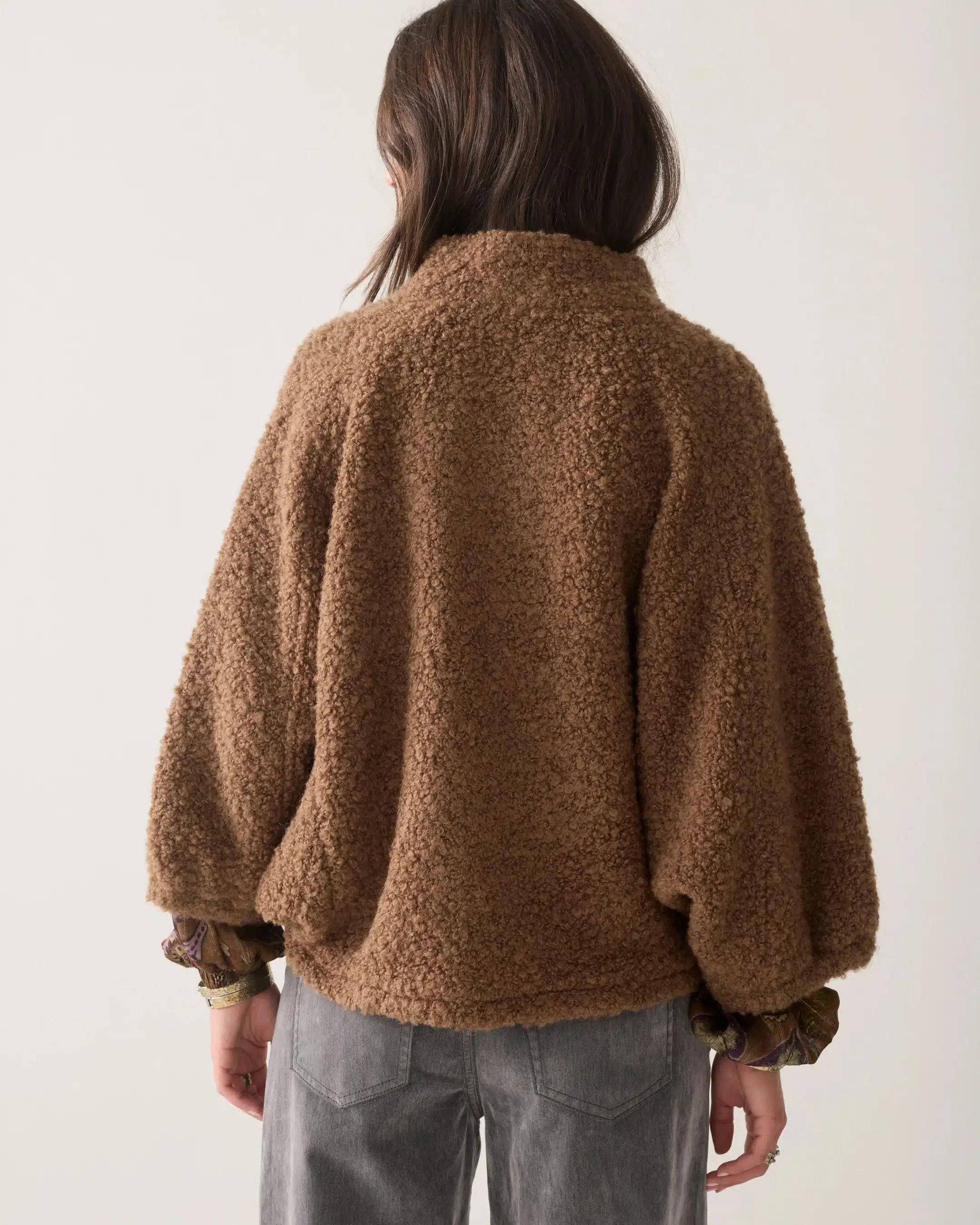 Summum Woman - Cape jacket Boucle wool - Sepia Brown