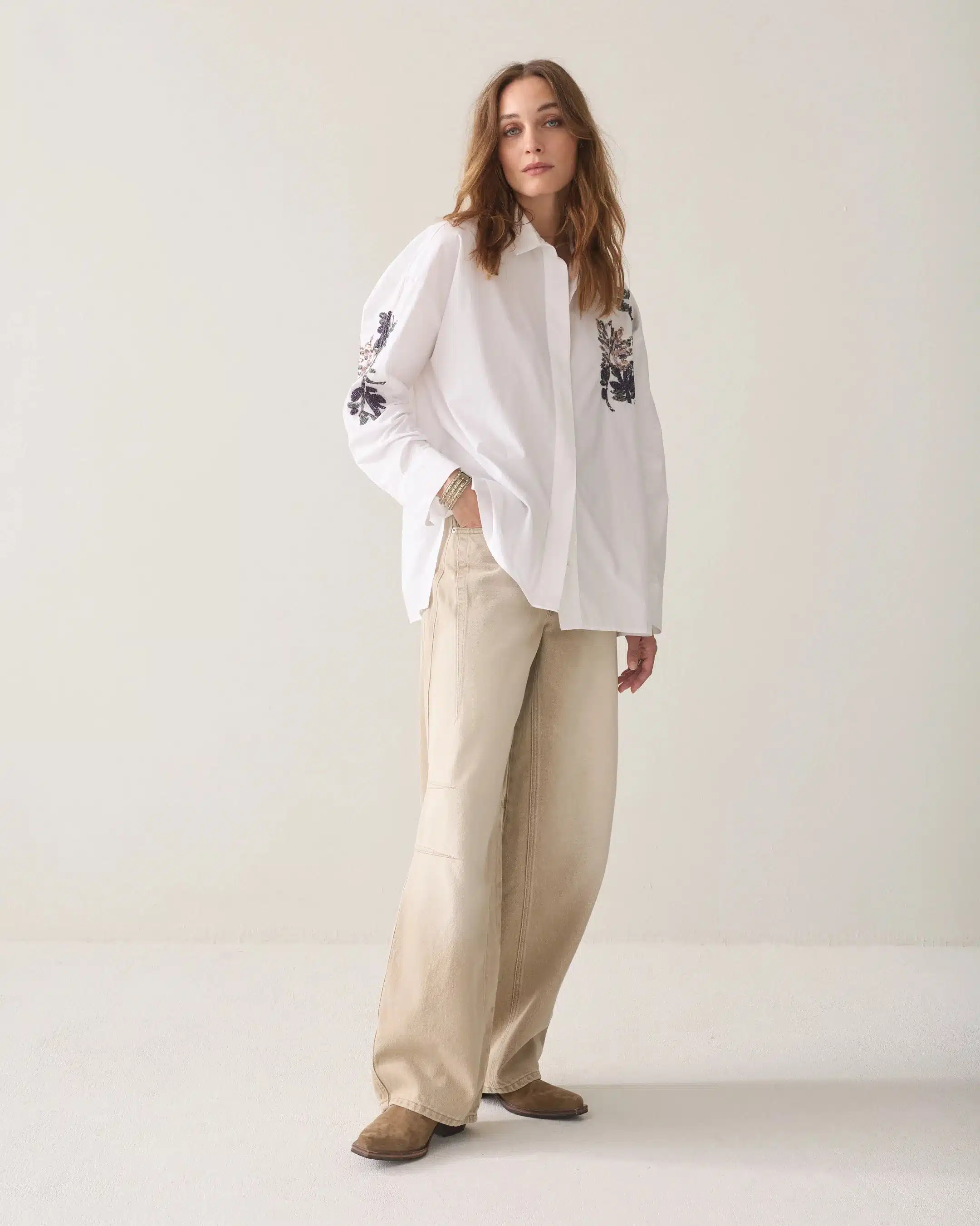 Summum Woman - Oversized blouse Poplin squins - White